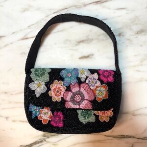 Studio 12 Beaded Floral Y2K Evening Bag Black